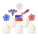 Ercadio 36 Pack Independence Day Cupcake Toppers Firework Star USA Patriotic Cupcake Picks Happy 4th of July Cake Toppers American National Independence Day Theme Party Cake Decor Supplies Pattern 4