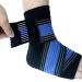 Ankle Support Brace with Straps Compression Ankle Foot Sleeve with Adjustable Ankle Strap Wrap Bandage - Ankle Support for Athletics Injury Recovery Joint Pain (Blue)