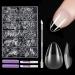 EARLMONI Short Almond Nail Tips - 432 pieces Prepolished Artificial Nail Tips Set 12 Sizes Full Cover Soft Gel Nail Tips with Glue Nail File Cuticle Pusher XS Short Almond Nail Tips Set