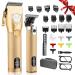 Roziapro Hair Clippers Cordless Beard Trimmer for Men Professional Barber Clippers T Blade Trimmer for Men Rechargeable Hair Clippers Grooming Kit Electric Hair Cutting Kit (Gold)