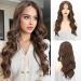 Feshfen long wavy waves Mixed brown lace front wig middle parting women synthetic hair waves long wig natural wavy brown wigs for women 65 cm