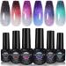 HOMOST Color Changing Reflective Glitter Diamond Gel Nail Polish Set, 6 Colors Glitter Gel Polish Reflective Pink Purple Blue Nail Polish Kit Rose Red