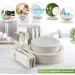 BIRCHIO 250 Piece Biodegradable Paper Plates Set - Eco Friendly Compostable Dinnerware with Extra Long Utensils for Parties - Cream White 250PCS - Buy Online on GoSupps.com