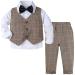 mintgreen Baby Boys Gentleman Suit Set Long Sleeve Shirt with Bowtie + Waistcoat + Pants Size: 1-4 Years Khaki Plaid 12-18 Months