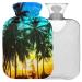 Naanle hot water bottle with lid coconut palms Transparent hot water bottle 2l large hot hot water bottle for menstrual cramps pain relief handfoots heat and cold therapy