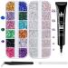 Nail Art Rhinestone Glue Gel&2 Boxes Flatback Gems Accessories Kit, 1 Tube of 15ml Rhinestone Gel Glue(UV/LED Needed)+Colorful Gems+Flat-back Round Glass Crystal AB&Clear Gemstones with Pickup Tools 15ml Rhinestone Glue + Mixed Color Crysta + AB&Clear
