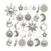 100g(80pcs) Craft Supplies Mixed Antique Silver Sun Moon Stars Charms Pendants for Crafting  Jewelry Findings Making Accessory for DIY Necklace Bracelet (M250)