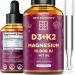 Liquid Vitamin D3 with Vitamin K2 and Magnesium MCT Oil Drops for Adults - Vitamin D3 10000 IU | Mk7 Vitamin K2 100mcg | Magnesium 5mg | VIT D3 K2 Supplement for Men & Women | Gluten Free Non-GMO