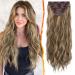 Barsdar clip hair extensions 50cm long wavy balayage hair extensions clip 5 pieces thick synthetic clip hair parts for women girls daily party - ash brown & blonde 50 cm ash brown mix ash blonde