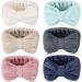 WILLBOND 6 Pack Microfiber Bowtie Headbands Elastic Makeup Headbands Wash Spa Yoga Sports Shower Adjustable Hair Band for Girls and Women (Pink Blue White Dark Grey Camel Cyan)