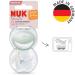 Nuk Mommyfeel Schnuller | BPA-free Silicone Pacifier for 0-9 Months | 2-Pack in Green & White | Perfect for Breastfeeding Relationship - Buy Online on GoSupps.com