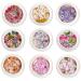 MAIOUSU STORE 9 Boxes 450pcs 3D Flower Nail Art Sequins Decals(not self-adhesive not stickers)Colorful Mixed Flowers Leaves Design Slice Nail Flakes Flowers Designs Ultra Thin Wood Pulp Flakes Sequins Flower 1