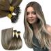 RUNATURE Nano Ring Hair Extensions Real Human Hair Blonde to Brown Ombre Nano Tip Extensions Human Hair Balayge Nano Beads Hair Extensions Blonde 20 Inch 50 Gram 20" A-Nano-#3/8/22