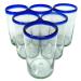 Hand Blown Mexican Drinking Glasses - Set of 6 Glasses with Cobalt Blue Rims (14 oz each)