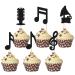 Rsstarxi 24 Pack Music Notes Cupcake Toppers Black Glitter Microphone Musical Symbol Cupcake Picks Decorations for Musical Social Media Theme Baby Shower Kids Birthday Party Cake Decorations Design 2 Black