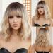 OUFEI Ombre Blonde Wigs for Women Short Wavy Wig With Bangs Natural Synthetic Hair Heat Resistant Wigs for Daily Party Cosplay Wear Ombre blonde(1118-1)