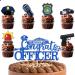 Blue Glitter 1pcs Cake Topper 12pcs Cupcake Topper Pick for Congrats Officer Policeman Theme Decor Supplies Boys Girls 2024 College Graduation Party Decorations