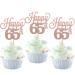 Pack of 24 65 Cupcake Toppers Glitter "Happy 65th Birthday" Cake Toppers Number 65 Eightteen Sweet 65 Birthday Wedding Anniversary Party Cake Decorations Accessories Rose Gold