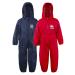 Metzuyan Baby Boys and Girls Unisex Waterproof Puddle Rainsuit All-In-One Dry Suit Outfit 12-18 Months Red & Navy