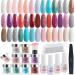 Aikker 27 Pcs Galaxy Color Dip Powder Nail Kit Starter with Everything Base Activator Top Coat Recycling Tray Brush File Nail Art Set No Lamp Needed AK16P