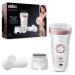 Braun Silk-épil 9-880 Epilator for Long-Lasting Hair Removal Includes a Facial Cleansing Brush High Frequency Massage Cap Shaver and Trimmer Head Cordless Wet and Dry Epilation for Women