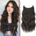 FESHFEN Invisible Wire Hair Extensions with Transparent Wire Adjustable Size with 2 Secure Clips Synthetic Hair Piece Long Wavy Secret Headband Hairpieces for Women 20 Inch Natural Black