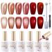 Gellen Cat Eye Gel Nail Polish Kit - Burgundy Gel Nail Polish Cat Eye Gel 6 Colors Coffee & Red Wine Tones Nail Art Gel 10ml Burgundy Series