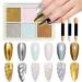 Mizhse nail powder chrome laser holographic chameleon metallic nail art pearl powder glitter mirror effect 6 colors with brush glitter powder uv nailge mirror powder diy/nail studio colorful