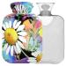 NAANLE hot water bottle with cover watercolor chrysanthemum transparent hot water bottle 2 l large warm-up bag for menstrual cramps pain relief hand foot heat and cold therapy