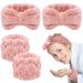 4 Pieces Spa Headband Wrist Washband Scrunchies Cuffs for Washing Face, Towel Wristbands Hair Headband Face Wash Wristband for Women Girls Makeup Prevent Liquids from Spilling Down Your Arms (Pink)