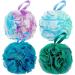 DadyMart Bath Shower Loofah Sponge 60g Bath Mesh Pouf Shower Ball Body Scrubber Exfoliating Bath Sponge for Women and Men, Set of 4, Flower Color Loofah-Medium Flower