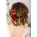 Kercisbeauty Bridal Burgundy Rose Flower Hair Clip for Wedding Floral Garden Headpiece for Brides Bridesmaid Floral Hair Clip Comb Prom Girls Hair Accessories