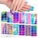 WOKOTO 12 Sheets Colorful Gradient Full Nail Polish Stickers False Nail Design Stickers Full Nail Wraps for Women Girls Macaron Colors Graffiti Nail Stickers for Nails Stick On Nail Polish Strips KIT1