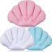 3 Pieces Inflatable Bath Pillow with Suction Cups, Terry Cloth Covered Bath Pillow Shell Shape Bathtub Spa Pillow Comfortable Soft Bath Cushion, Neck Support for Bathtub, Hot Tub (Pink, Green, White) Pink, Blue, White