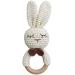 Natural Crochet Teether Toy Rattle for Baby Forest Friends Handmade Amigurumi Crochet Bunny Deer Fox on Natural Wooden Teething Ring Rattle Natural Baby Toys (Organic Bunny)