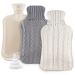 About 2l hot water bottle with 2 knitted cases premium leak -proof warm -safe warm -up bag with removable and washable knitting cover knitted hot water bottle for warm pain relief (white+gray)