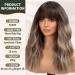 KOME Brown Wig with Bangs - Wavy Shoulder Length Curly Synthetic Hair for Women | 18IN Brown Highlight Wig for Parties & Daily Use - Buy Online on GoSupps.com