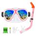Kids Snorkel Set Snorkeling Gear Diving Mask with Spare Mouthpiece and Carrying Bag, Panoramic Anti-Leak and Anti-Fog Tempered Glass Lens for Kids Boys and Girls Pink Kids Snorkel Set