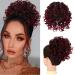 RUWISS Messy Bun Short Curly Drawstring Ponytail Extension Loose Hair Bun Hair Pieces for Women High Temperature Synthetic Hair Bun Extension Black Mix Brown Ombre 1 Count (Pack of 1) Black Mix Burgundy Ombre