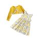 puseky Toddler Girl Dress and Cardigan 2 Piece Girl Floral Print Sleeveless Dress and Ribbed Cardigan Coat Set 18-24 Months Yellow