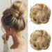 JJstar 2PCS Messy Bun Hair Piece Curly Fake Hair Buns Donut Tousled Updo High Heat Resistant Synthetic Fiber Hair Scrunchies Pieces for Women Girls Ponytail Extension(Light Honey Blonde)