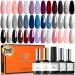 Modelones 24 Pcs Gel Polish Nail Kit, 20 Colors 7ml Popular Nude Pink Gray Neutral Gel Nail Polish Set with Prep Bond Primer Glossy & Matte Top Base Coat Nail Art Manicure DIY Salon Gift Kit Halloween A1-Navy Burgundy