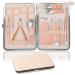 Manicure Set Toenail Clippers Professional Grooming Kit Premium Stainless Steel Cuticle Trimmer Nail Tools 18in1 With Leather Travel Case For Men And Women,Finger Foot Face Care Gift (Pink)