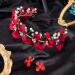 ANCIRS Red Flower Crown Bridal Headband & Crystal Floral Ear Stud Set for Women - Wedding & Special Occasion Hair Accessories - Buy Online on GoSupps.com