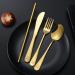 Boulder Bee Camping Utensil Set - Stainless Steel Flatware for Outdoor Picnics - Travel Silverware Set with Case - Includes Knife, Fork, Spoon, Straw, Cleaning Cloth - Gold - Buy Online on GoSupps.com