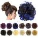 IMISSU 2PCS Messy Bun Hair Piece Updo Fake Scrunchies Ponytail Extension Wavy Curly Hairpieces Chignon Headband for Women Girls (2PCS Brown Blue)