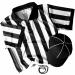Referee Necessities Men's Bundle - Black & White Striped Official Jersey, Umpire Hat, & Stainless Steel Ref Pea Whistle with Lanyard - Pro/Amateur Team Sports Costume Apparel Kit for Men Small