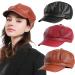 FaLasoso Women PU Leather Beret Newsboy Cap - Vintage Octagonal Flat Gatsby Driving Hat (Black/Wine Red) - Buy Online on GoSupps.com