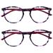 Opulize Met 2er-Pack purple tortoise cherry red reading glasses Large round men women ladies spring hinges RR60-5 +0.00 +0.00 Dioptria purple Schildpront cherry red poor