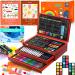 Art Supplies 186-Pack Deluxe Art Set with 2 A4 Drawing Pads 1 Coloring Book 24 Acrylic Paints Crayons Colored Pencils Creative Gift Box for Adults Artist Beginners Kids Girls Boys Brown